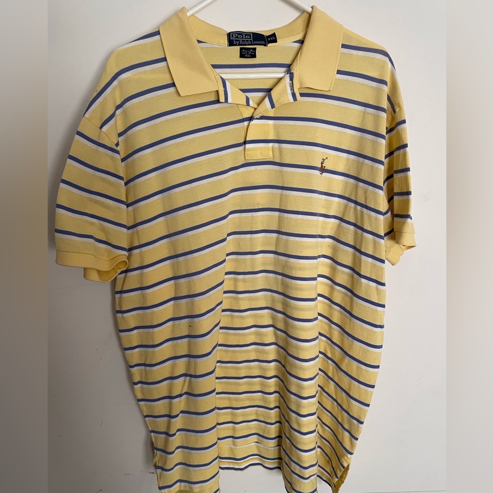 Polo by Ralph Lauren polo yellow 
grey striped shirt 
men’s size XXL
